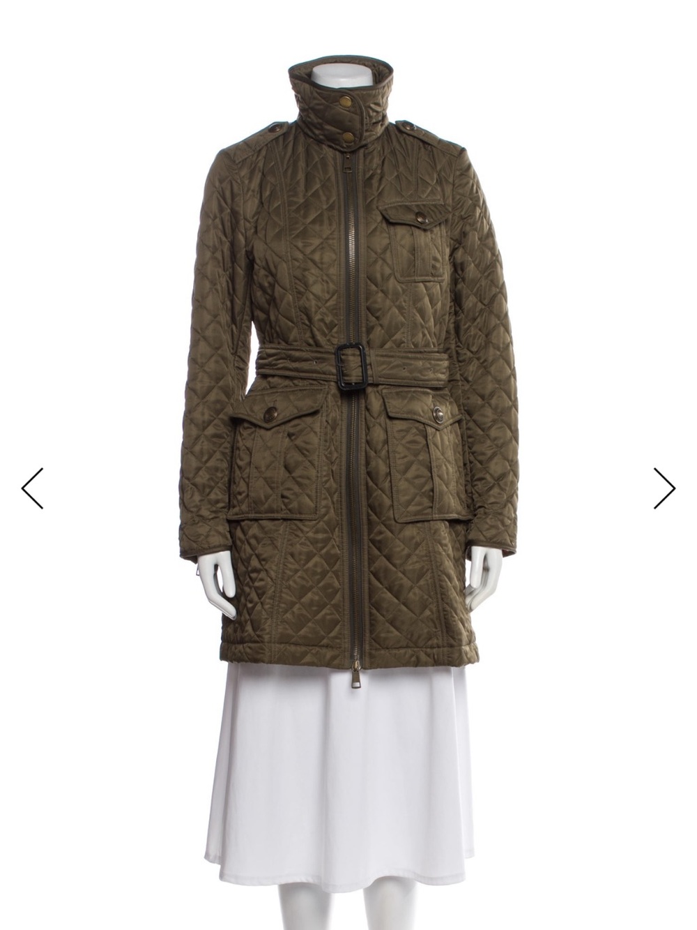 Burberry Olive Quilted Belted Long Puffer Coat USA small
